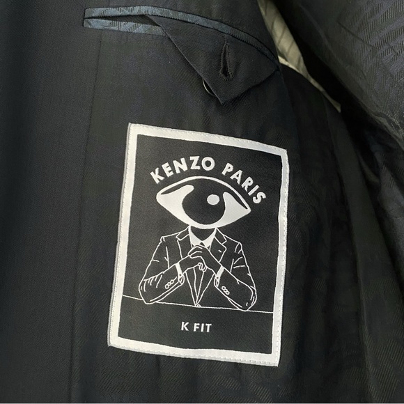 KENZO PARIS K FIT NAVY BLUE BUTTON DOWN HOMME WOOL BLAZER COAT - Picture 12 of 13